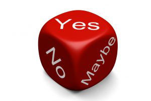 image of a dice with yes, no, maybe printed on it