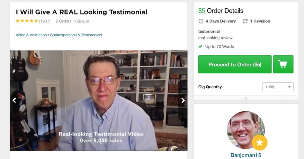 screen capture of a fiverr actor