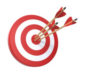 a bullseye with 3 arrows in the center