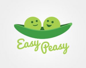 2 green peas in a pod with the words easy peasy below it